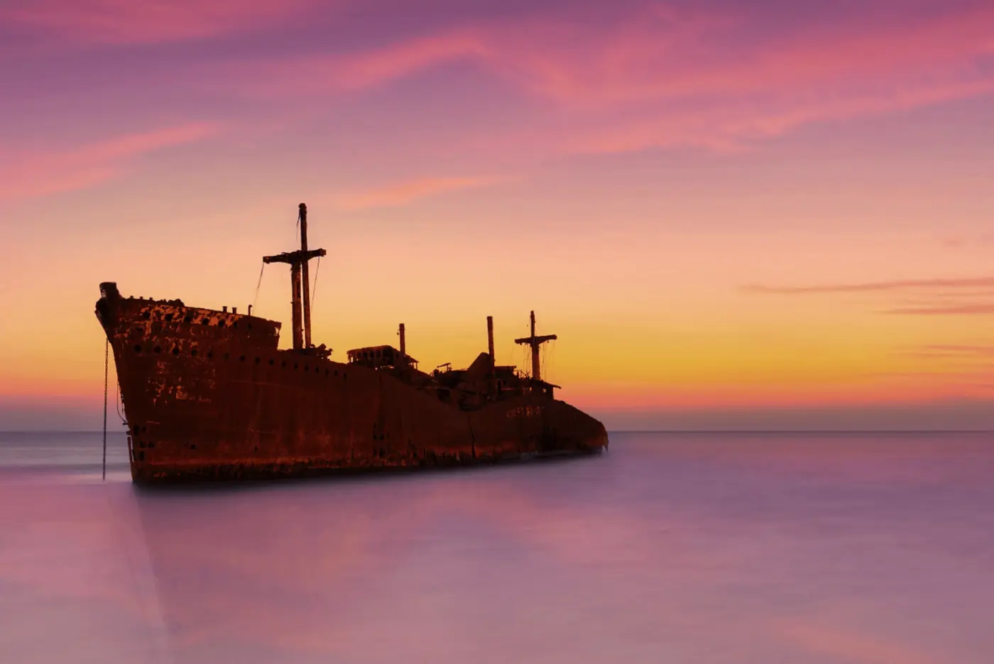 Kish Island coastline and the Greek Ship at sunset
